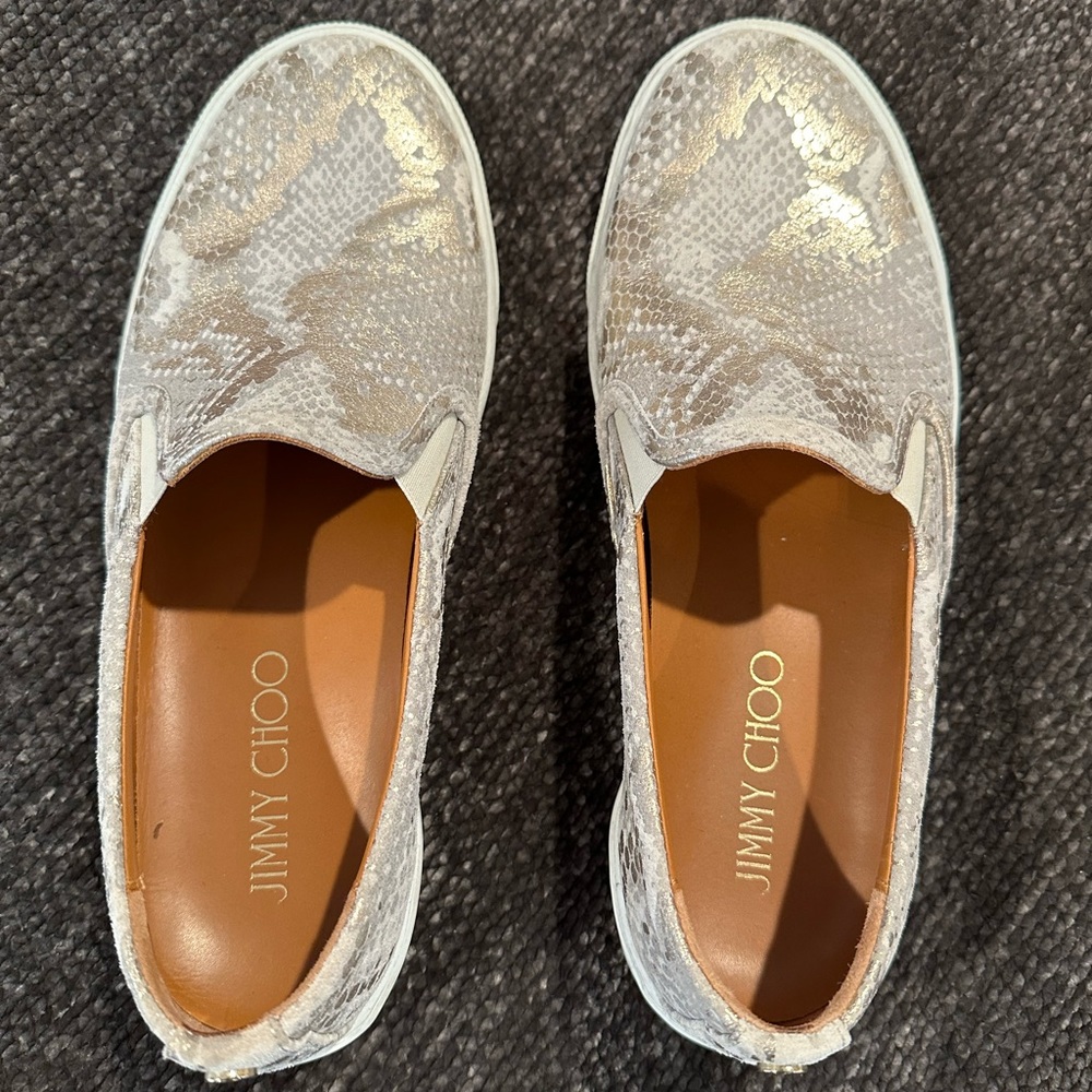 Jimmy Choo Women’s Size 40 Leather Metallic Snakeskin Loafers